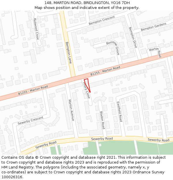 148, MARTON ROAD, BRIDLINGTON, YO16 7DH: Location map and indicative extent of plot