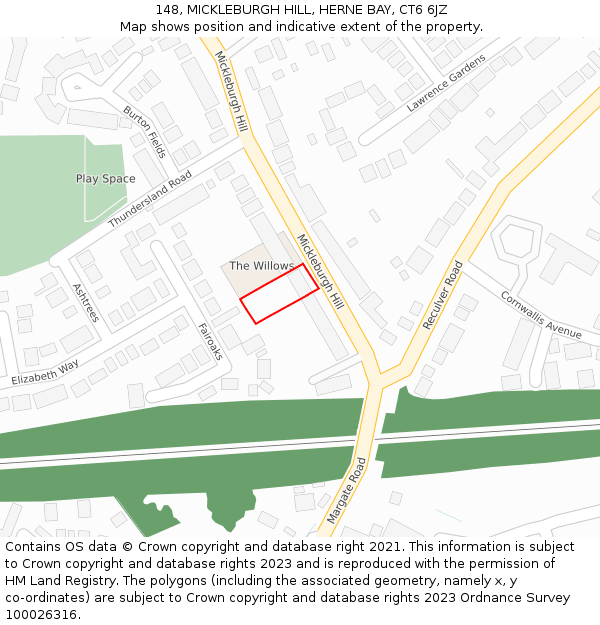 148, MICKLEBURGH HILL, HERNE BAY, CT6 6JZ: Location map and indicative extent of plot