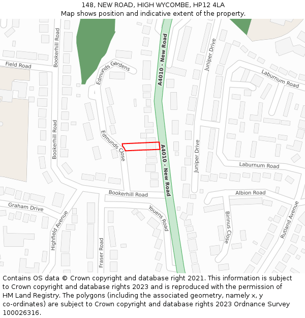 148, NEW ROAD, HIGH WYCOMBE, HP12 4LA: Location map and indicative extent of plot