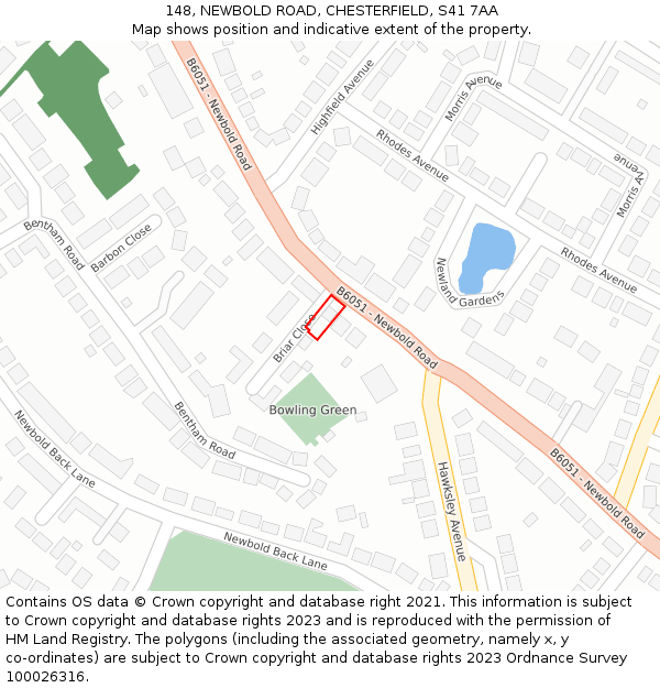 148, NEWBOLD ROAD, CHESTERFIELD, S41 7AA: Location map and indicative extent of plot