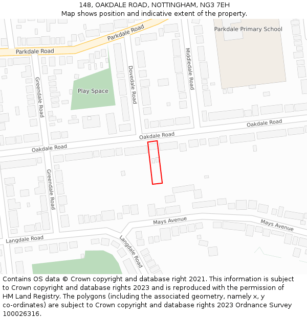 148, OAKDALE ROAD, NOTTINGHAM, NG3 7EH: Location map and indicative extent of plot