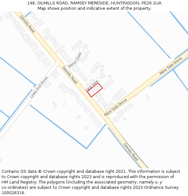 148, OILMILLS ROAD, RAMSEY MERESIDE, HUNTINGDON, PE26 2UA: Location map and indicative extent of plot