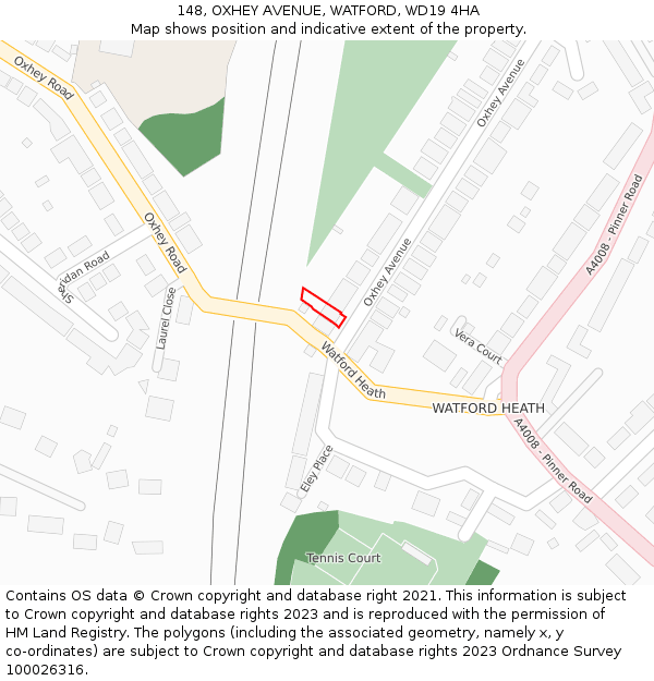 148, OXHEY AVENUE, WATFORD, WD19 4HA: Location map and indicative extent of plot