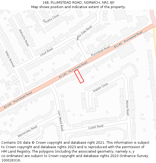 148, PLUMSTEAD ROAD, NORWICH, NR1 4JY: Location map and indicative extent of plot