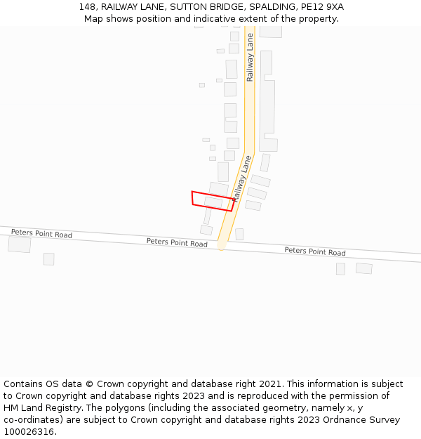 148, RAILWAY LANE, SUTTON BRIDGE, SPALDING, PE12 9XA: Location map and indicative extent of plot