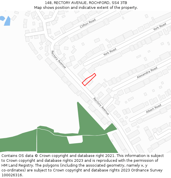 148, RECTORY AVENUE, ROCHFORD, SS4 3TB: Location map and indicative extent of plot