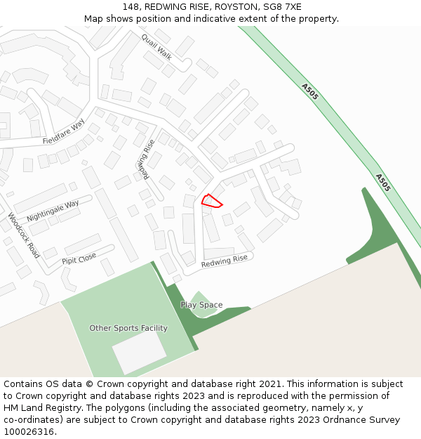 148, REDWING RISE, ROYSTON, SG8 7XE: Location map and indicative extent of plot