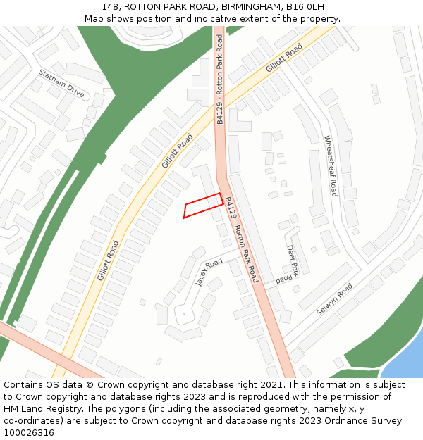 148, ROTTON PARK ROAD, BIRMINGHAM, B16 0LH: Location map and indicative extent of plot