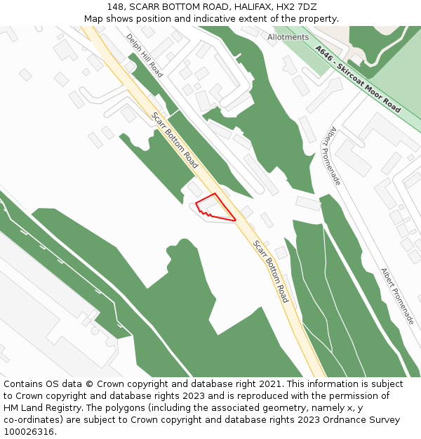 148, SCARR BOTTOM ROAD, HALIFAX, HX2 7DZ: Location map and indicative extent of plot