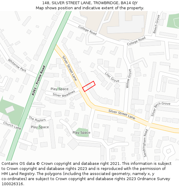 148, SILVER STREET LANE, TROWBRIDGE, BA14 0JY: Location map and indicative extent of plot