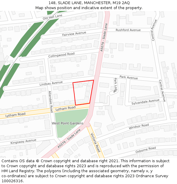 148, SLADE LANE, MANCHESTER, M19 2AQ: Location map and indicative extent of plot