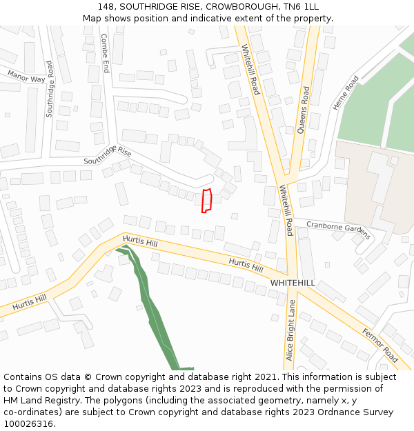 148, SOUTHRIDGE RISE, CROWBOROUGH, TN6 1LL: Location map and indicative extent of plot