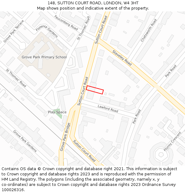 148, SUTTON COURT ROAD, LONDON, W4 3HT: Location map and indicative extent of plot