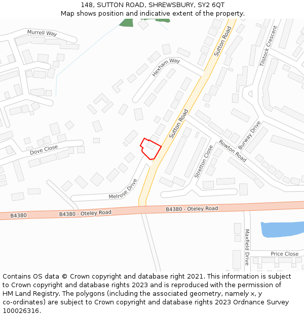 148, SUTTON ROAD, SHREWSBURY, SY2 6QT: Location map and indicative extent of plot