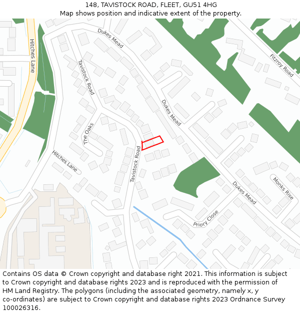 148, TAVISTOCK ROAD, FLEET, GU51 4HG: Location map and indicative extent of plot
