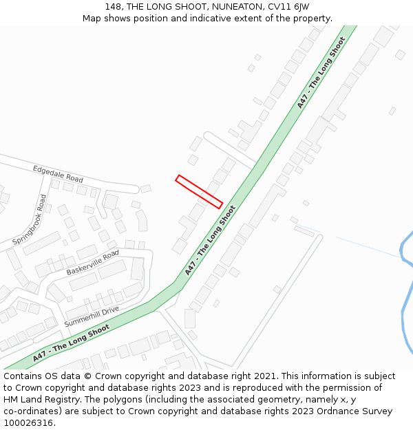 148, THE LONG SHOOT, NUNEATON, CV11 6JW: Location map and indicative extent of plot