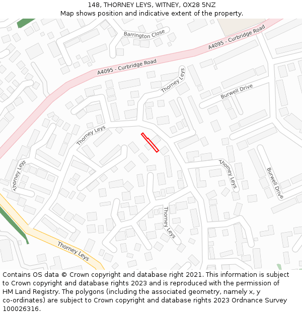 148, THORNEY LEYS, WITNEY, OX28 5NZ: Location map and indicative extent of plot