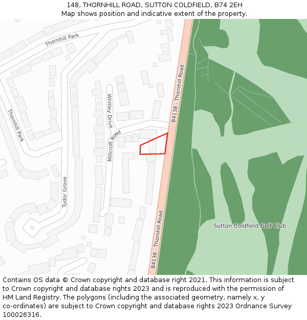 148, THORNHILL ROAD, SUTTON COLDFIELD, B74 2EH: Location map and indicative extent of plot