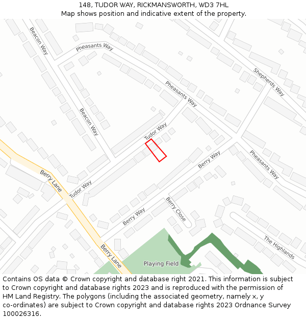 148, TUDOR WAY, RICKMANSWORTH, WD3 7HL: Location map and indicative extent of plot