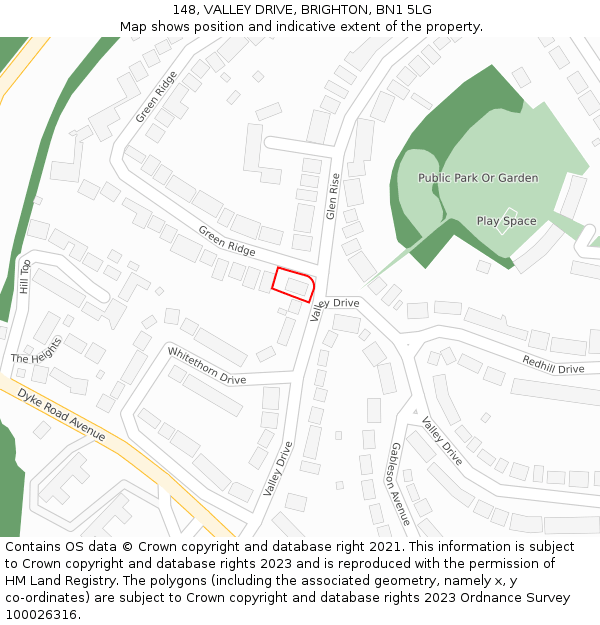 148, VALLEY DRIVE, BRIGHTON, BN1 5LG: Location map and indicative extent of plot