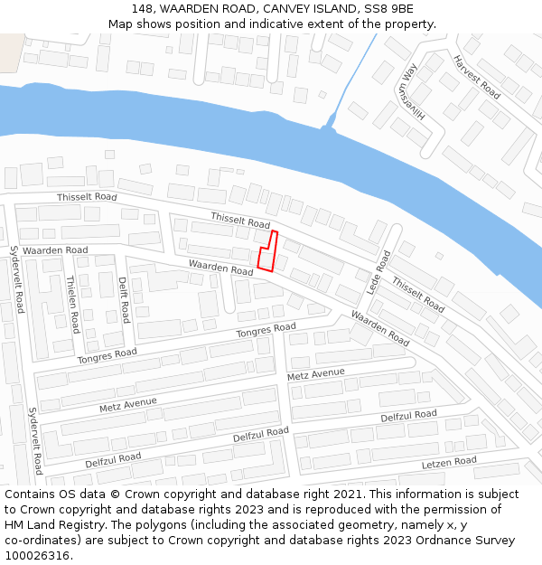 148, WAARDEN ROAD, CANVEY ISLAND, SS8 9BE: Location map and indicative extent of plot