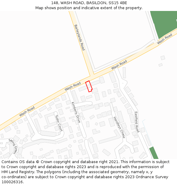 148, WASH ROAD, BASILDON, SS15 4BE: Location map and indicative extent of plot