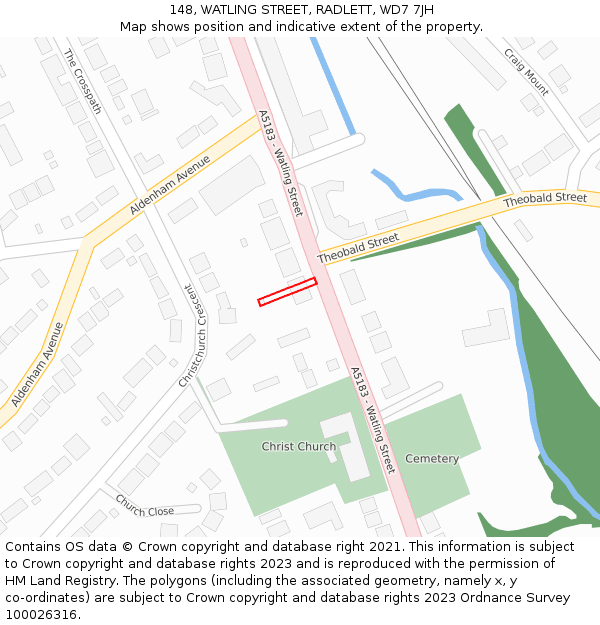 148, WATLING STREET, RADLETT, WD7 7JH: Location map and indicative extent of plot