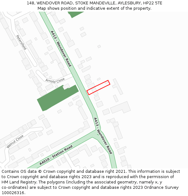 148, WENDOVER ROAD, STOKE MANDEVILLE, AYLESBURY, HP22 5TE: Location map and indicative extent of plot