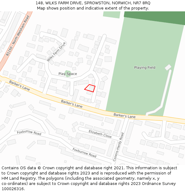 148, WILKS FARM DRIVE, SPROWSTON, NORWICH, NR7 8RQ: Location map and indicative extent of plot