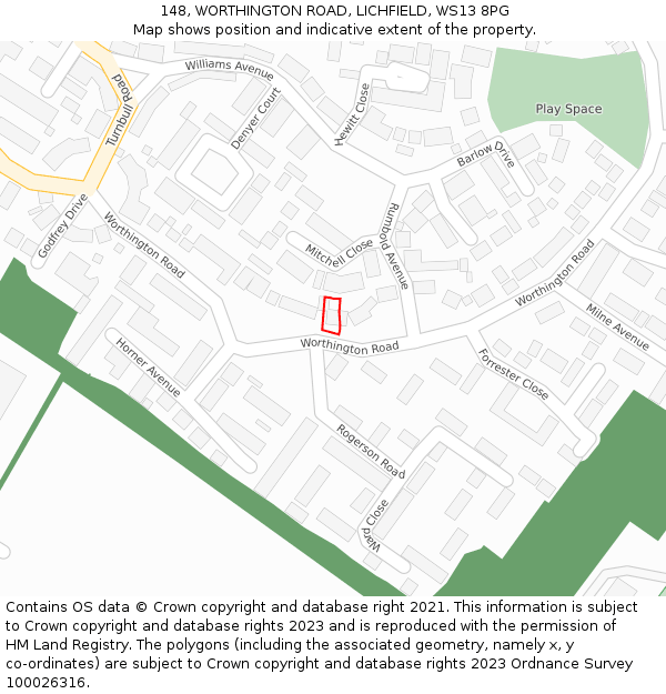 148, WORTHINGTON ROAD, LICHFIELD, WS13 8PG: Location map and indicative extent of plot