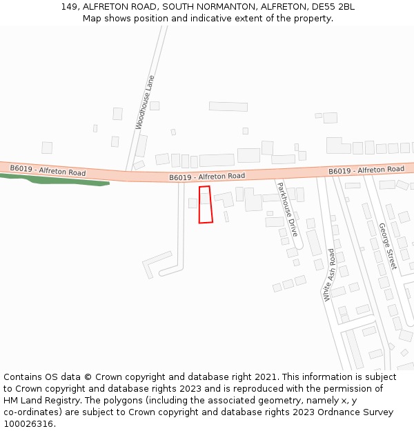149, ALFRETON ROAD, SOUTH NORMANTON, ALFRETON, DE55 2BL: Location map and indicative extent of plot