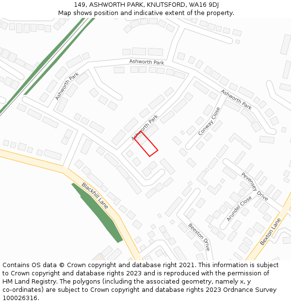 149, ASHWORTH PARK, KNUTSFORD, WA16 9DJ: Location map and indicative extent of plot