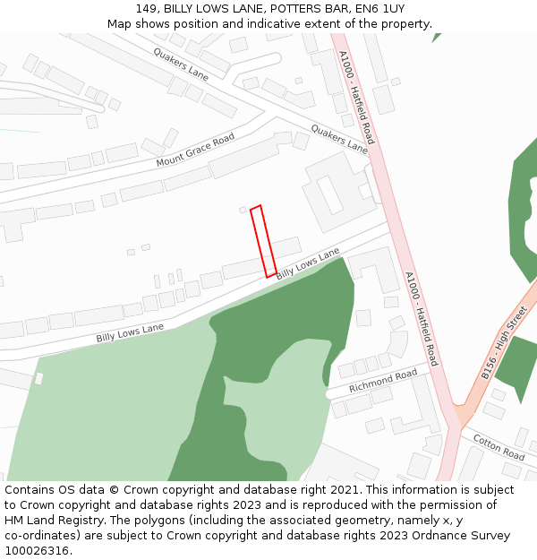 149, BILLY LOWS LANE, POTTERS BAR, EN6 1UY: Location map and indicative extent of plot