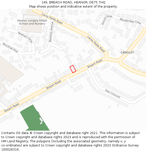 149, BREACH ROAD, HEANOR, DE75 7HQ: Location map and indicative extent of plot