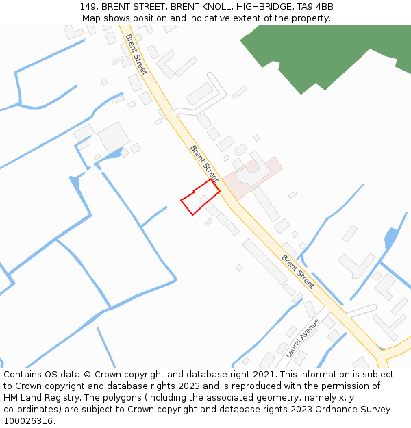 149, BRENT STREET, BRENT KNOLL, HIGHBRIDGE, TA9 4BB: Location map and indicative extent of plot