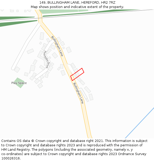 149, BULLINGHAM LANE, HEREFORD, HR2 7RZ: Location map and indicative extent of plot