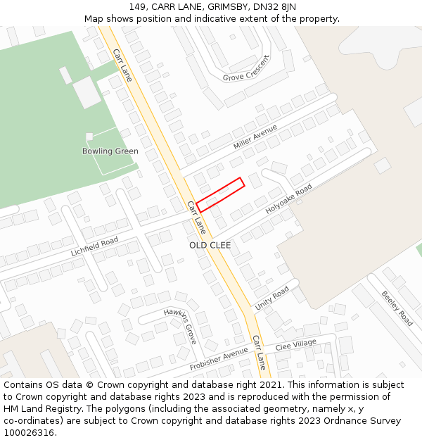 149, CARR LANE, GRIMSBY, DN32 8JN: Location map and indicative extent of plot