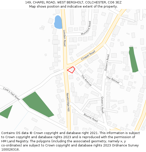 149, CHAPEL ROAD, WEST BERGHOLT, COLCHESTER, CO6 3EZ: Location map and indicative extent of plot