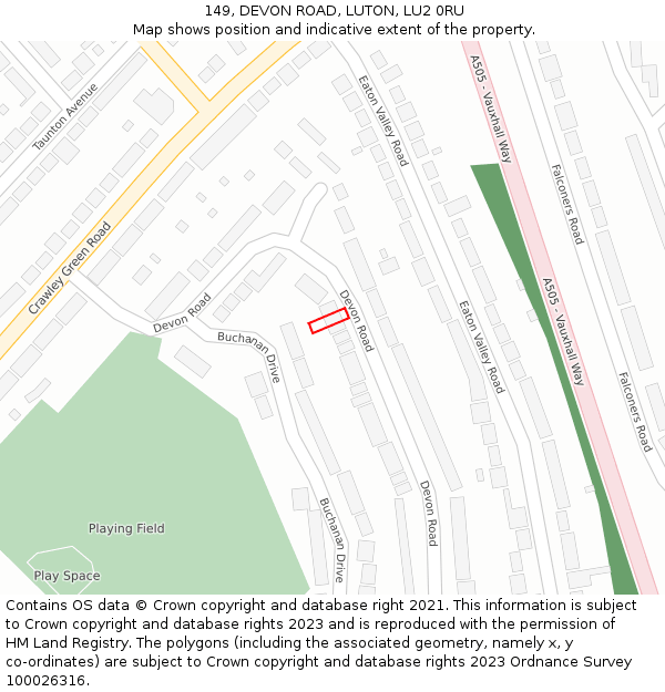 149, DEVON ROAD, LUTON, LU2 0RU: Location map and indicative extent of plot