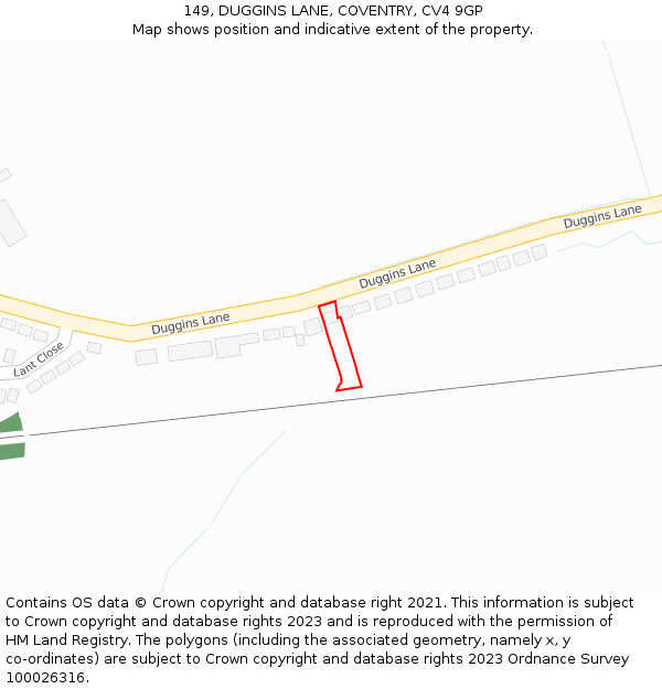 149, DUGGINS LANE, COVENTRY, CV4 9GP: Location map and indicative extent of plot