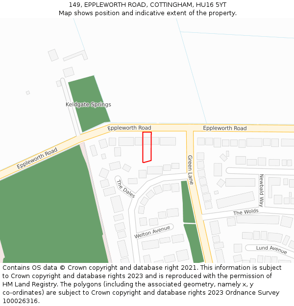 149, EPPLEWORTH ROAD, COTTINGHAM, HU16 5YT: Location map and indicative extent of plot