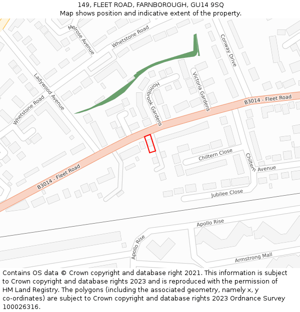 149, FLEET ROAD, FARNBOROUGH, GU14 9SQ: Location map and indicative extent of plot