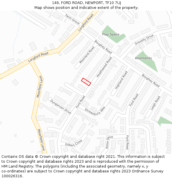 149, FORD ROAD, NEWPORT, TF10 7UJ: Location map and indicative extent of plot