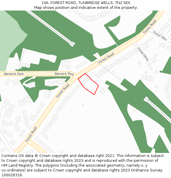 149, FOREST ROAD, TUNBRIDGE WELLS, TN2 5EX: Location map and indicative extent of plot