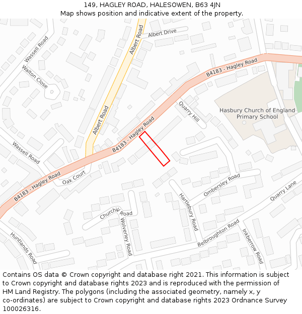 149, HAGLEY ROAD, HALESOWEN, B63 4JN: Location map and indicative extent of plot