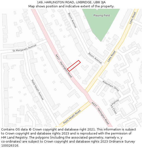 149, HARLINGTON ROAD, UXBRIDGE, UB8 3JA: Location map and indicative extent of plot