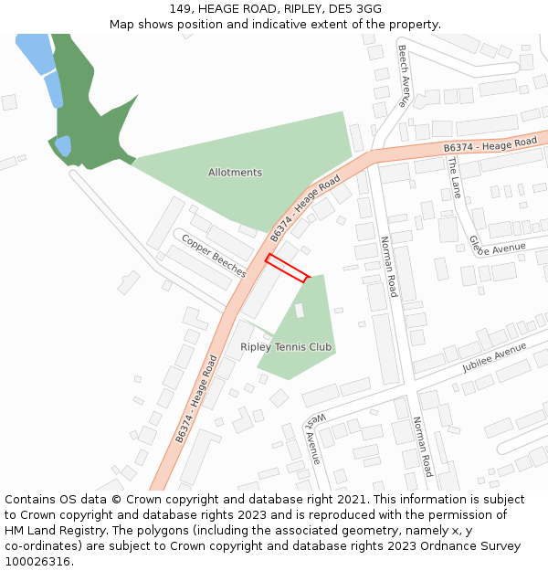 149, HEAGE ROAD, RIPLEY, DE5 3GG: Location map and indicative extent of plot