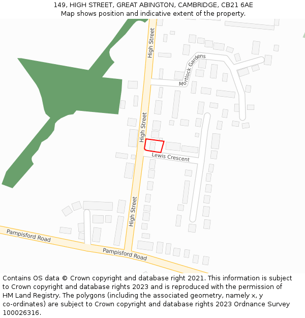 149, HIGH STREET, GREAT ABINGTON, CAMBRIDGE, CB21 6AE: Location map and indicative extent of plot