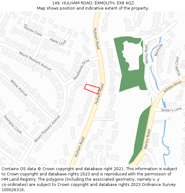 149, HULHAM ROAD, EXMOUTH, EX8 4QZ: Location map and indicative extent of plot