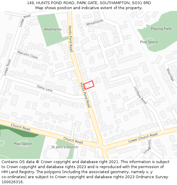 149, HUNTS POND ROAD, PARK GATE, SOUTHAMPTON, SO31 6RD: Location map and indicative extent of plot
